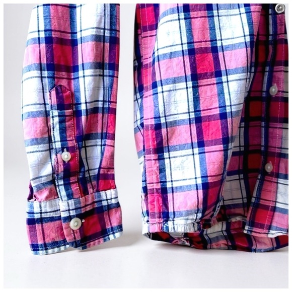 The Childrens Place Plaid Button-Down Shirt. Red, Pink, Blue, Gray. 10/12 - Picture 7 of 10